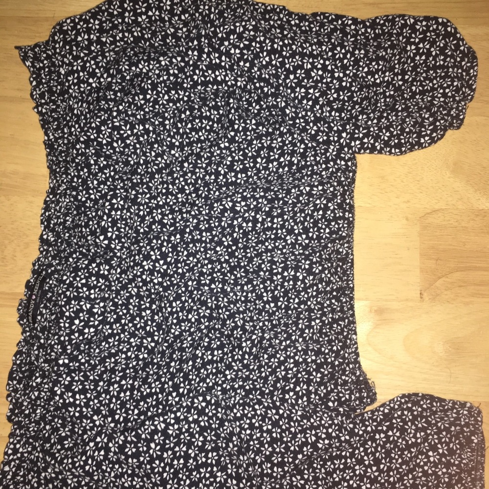 floral off the shoulder navy cinched top